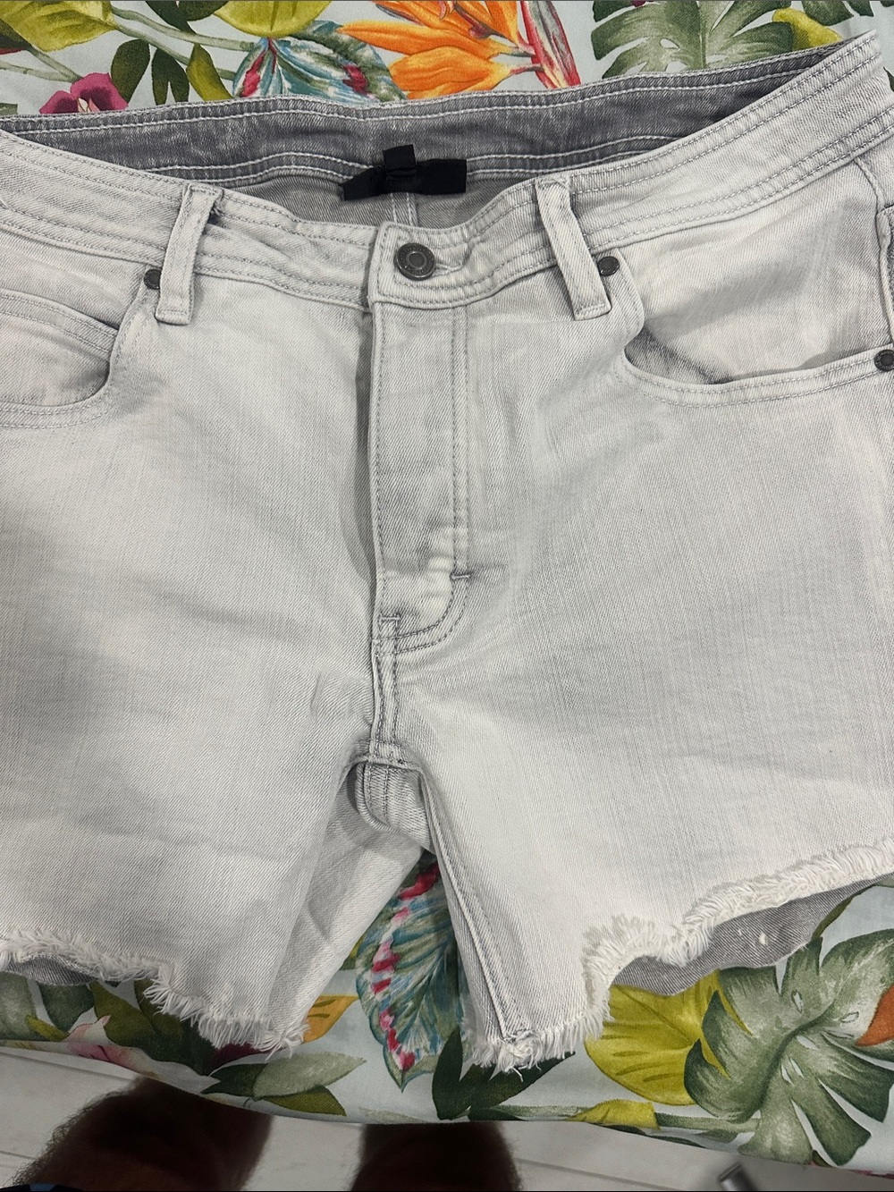 Nasty Pig Light Gray Frayed-Hem Denim Shorts